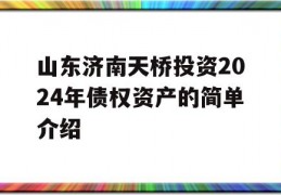 山东济南天桥投资2024年债权资产的简单介绍