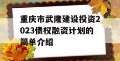 重庆市武隆建设投资2023债权融资计划的简单介绍