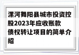 漯河舞阳县城市投资控股2023年应收账款债权转让项目的简单介绍