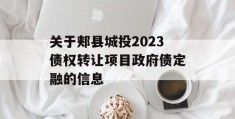 关于郏县城投2023债权转让项目政府债定融的信息