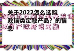 关于2022怎么选购政信类定融产品？的信息