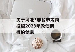 关于河北*邢台市龙岗投资2023年政信债权的信息