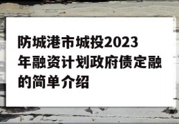 防城港市城投2023年融资计划政府债定融的简单介绍