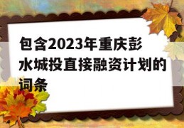 包含2023年重庆彭水城投直接融资计划的词条