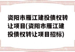 资阳市雁江建投债权转让项目(资阳市雁江建投债权转让项目招标)