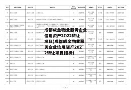 成都成金物业服务企业信用资产2022转让项目(成都成金物业服务企业信用资产2022转让项目招标)