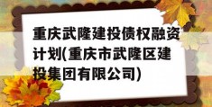 重庆武隆建投债权融资计划(重庆市武隆区建投集团有限公司)