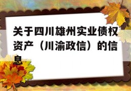 关于四川雄州实业债权资产（川渝政信）的信息