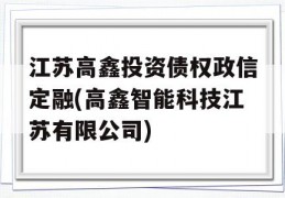 江苏高鑫投资债权政信定融(高鑫智能科技江苏有限公司)