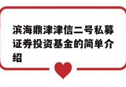 滨海鼎津津信二号私募证券投资基金的简单介绍