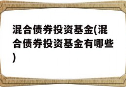 混合债券投资基金(混合债券投资基金有哪些)