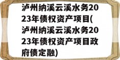 泸州纳溪云溪水务2023年债权资产项目(泸州纳溪云溪水务2023年债权资产项目政府债定融)