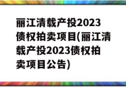 丽江清载产投2023债权拍卖项目(丽江清载产投2023债权拍卖项目公告)