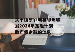 关于山东郓城县郓州城发2024年定融计划政府债定融的信息