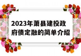 2023年萧县建投政府债定融的简单介绍