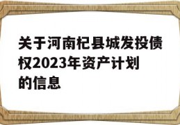 关于河南杞县城发投债权2023年资产计划的信息