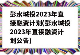 彭水城投2023年直接融资计划(彭水城投2023年直接融资计划公告)