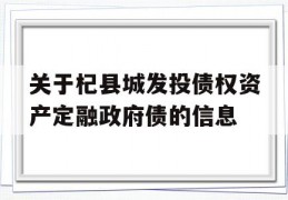 关于杞县城发投债权资产定融政府债的信息