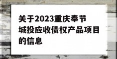 关于2023重庆奉节城投应收债权产品项目的信息