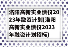 洛阳高新实业债权2023年融资计划(洛阳高新实业债权2023年融资计划招标)