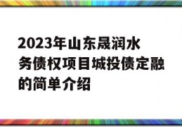 2023年山东晟润水务债权项目城投债定融的简单介绍