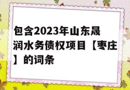 包含2023年山东晟润水务债权项目【枣庄】的词条