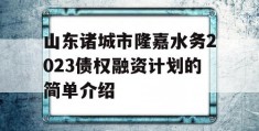 山东诸城市隆嘉水务2023债权融资计划的简单介绍