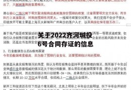 关于2022齐河城投6号合同存证的信息