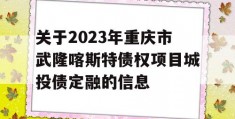 关于2023年重庆市武隆喀斯特债权项目城投债定融的信息