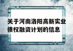 关于河南洛阳高新实业债权融资计划的信息