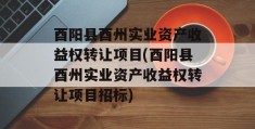 酉阳县酉州实业资产收益权转让项目(酉阳县酉州实业资产收益权转让项目招标)