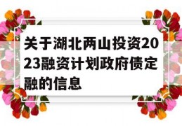 关于湖北两山投资2023融资计划政府债定融的信息