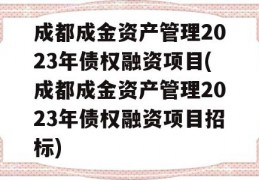 成都成金资产管理2023年债权融资项目(成都成金资产管理2023年债权融资项目招标)