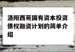 洛阳西苑国有资本投资债权融资计划的简单介绍