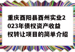 重庆酉阳县酉州实业2023年债权资产收益权转让项目的简单介绍