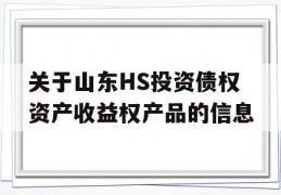 关于山东HS投资债权资产收益权产品的信息