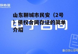 山东聊城市民安（2号）债权合同存证的简单介绍