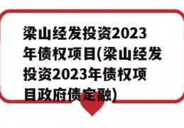 梁山经发投资2023年债权项目(梁山经发投资2023年债权项目政府债定融)