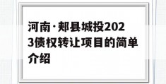 河南·郏县城投2023债权转让项目的简单介绍