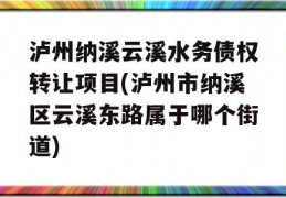 泸州纳溪云溪水务债权转让项目(泸州市纳溪区云溪东路属于哪个街道)