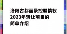 洛阳古都丽景控股债权2023年转让项目的简单介绍