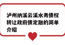 泸州纳溪云溪水务债权转让政府债定融的简单介绍