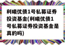 利曦优债1号私募证券投资基金(利曦优债1号私募证券投资基金是真的吗)