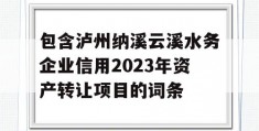 包含泸州纳溪云溪水务企业信用2023年资产转让项目的词条