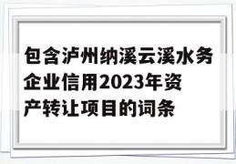 包含泸州纳溪云溪水务企业信用2023年资产转让项目的词条