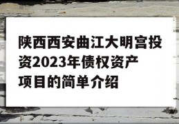 陕西西安曲江大明宫投资2023年债权资产项目的简单介绍