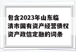 包含2023年山东临清市国有资产经营债权资产政信定融的词条