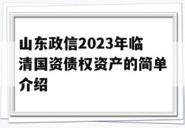 山东政信2023年临清国资债权资产的简单介绍