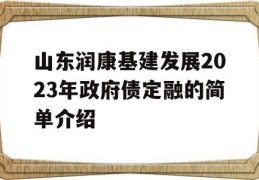 山东润康基建发展2023年政府债定融的简单介绍