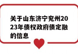 关于山东济宁兖州2023年债权政府债定融的信息